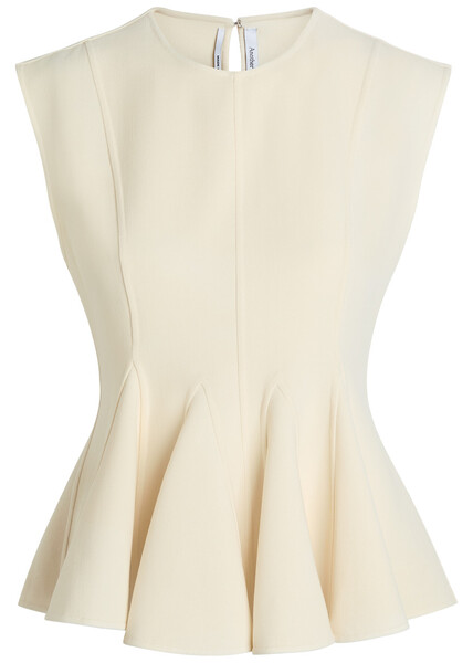  Another Tomorrow Double Face Flared-hem Stretch-wool Top - Beige - 40 (uk8 / S) 
