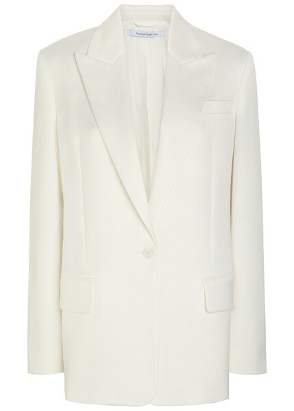  Another Tomorrow Oversized Twill Blazer - White - 44 (uk12 / M) 