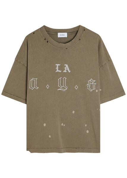  Askyurself La Ays Printed Distressed Cotton T-shirt - Grey - M 