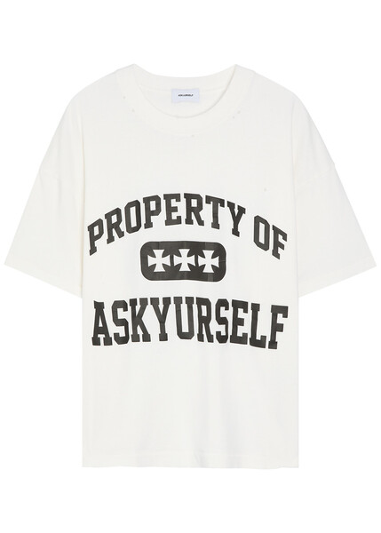  Askyurself Printed Distressed Cotton T-shirt - White - L 
