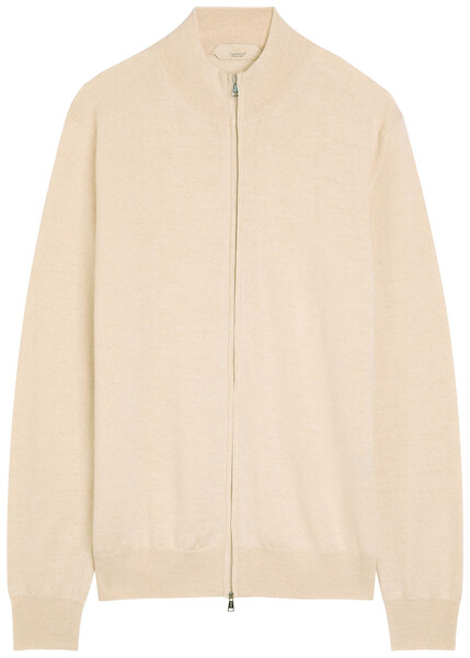  Aurélien Full Zip Knit Merino Wool Jumper - Light Brown - L 
