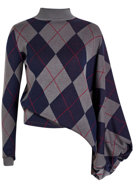  A.w.a.k.e Mode Argyle Wool Jumper - Navy - L (uk14 / L) 