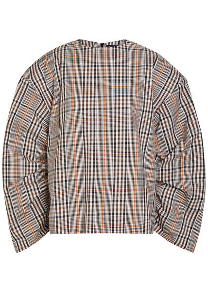  A.w.a.k.e Mode Checked Drawstring Cotton-blend Top - Brown - 38 (uk10 / S) 