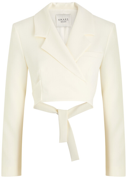  A.w.a.k.e Mode Cropped Wrap-around Blazer - Ivory - 38 (uk8 / S) 