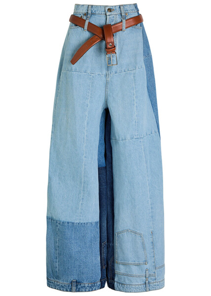  A.w.a.k.e Mode Panelled Two-tone Wide-leg Jeans - Blue - S/m (uk10-12 / M) 