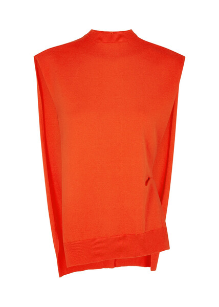  A.w.a.k.e Mode Red Stretch-knit Sleeveless Cardigan - L 