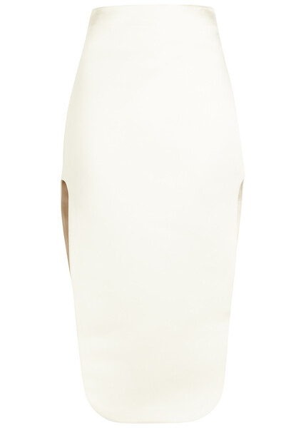  A.w.a.k.e Mode Side-split Satin Midi Skirt - Ivory - 40 (uk12 / M) 
