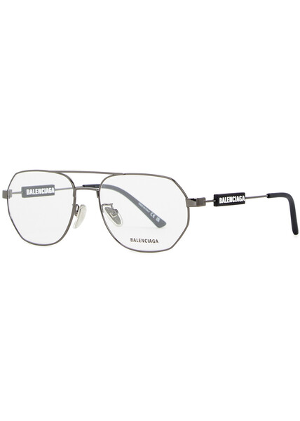  Balenciaga - Rectangle-frame Optical Glasses Black, Metal, Rubberised Designer Plaque At Temples, Rubberised Tips - Silver 