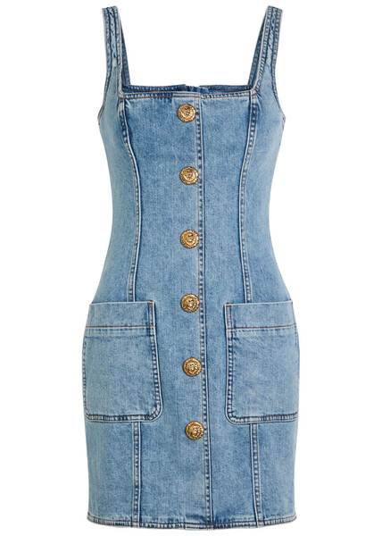  Balmain Button-embellished Stretch-denim Mini Dress - Light Blue - 38 (uk10 / S) 