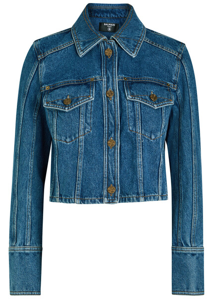  Balmain Cropped Denim Jacket - Dark Blue - 38 (uk10 / S) 