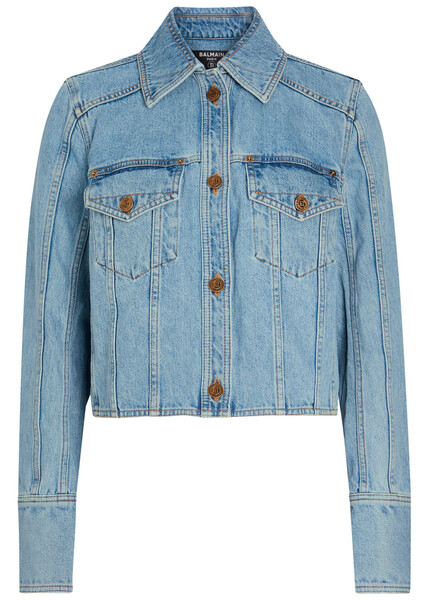  Balmain Cropped Denim Jacket - Light Blue - 36 (uk8 / S) 
