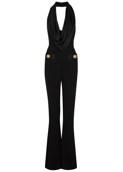  Balmain Halterneck Flared Jumpsuit - Black - 10 
