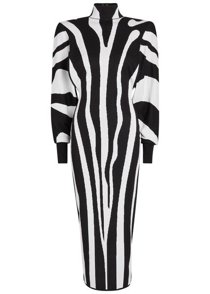  Balmain Zebra-jacquard Knit Midi Dress - Multi Animal - 36 (uk8 / S) 