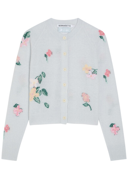  Bernadette Clemence Floral Wool-blend Cardigan - Blue - Xs (uk6 / Xs) 