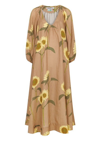  Bernadette Georgette Floral-print Linen Maxi Dress - Camel - 12 