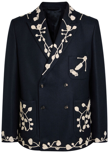  Bode Snowdrop Embroidered Wool-blend Blazer - Navy - L 