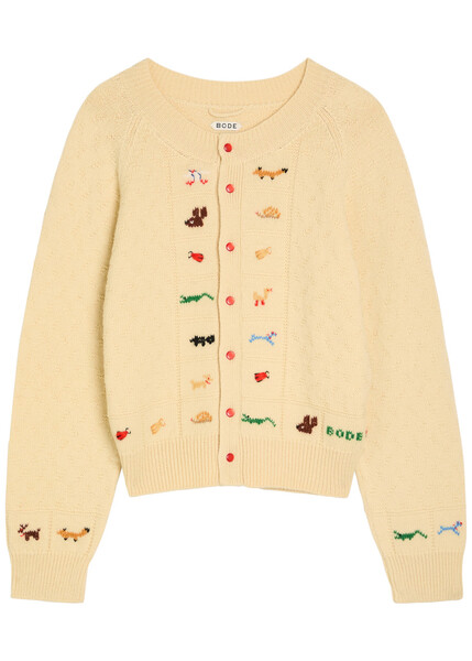  Bode Zoologist Embroidered Merino Wool-blend Cardigan - Cream - L (uk14 / L) 