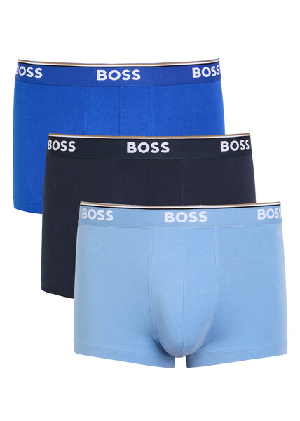 Boss Power Stretch-cotton Boxer Trunks - Set Of Three - Blue - S 