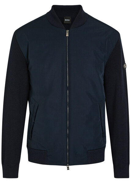  Boss Quilted Knit Cotton And Shell Jacket - Navy - S 