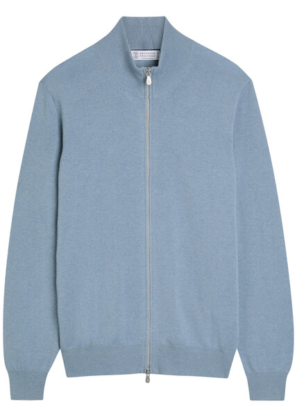  Brunello Cucinelli Mock-neck Cashmere Cardigan - Blue - 46 (it46 / S) 