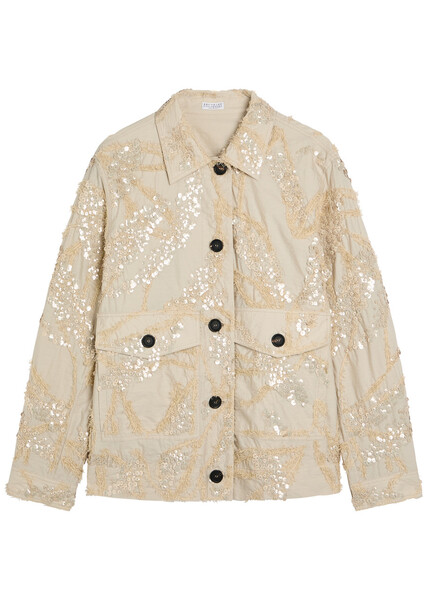  Brunello Cucinelli Sequin-embellished Cotton-blend Jacket - Beige - 44 (uk12 / M) 