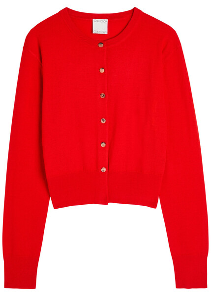  Calvin Klein Lila Wool Cardigan - Red - M (uk12 / M) 