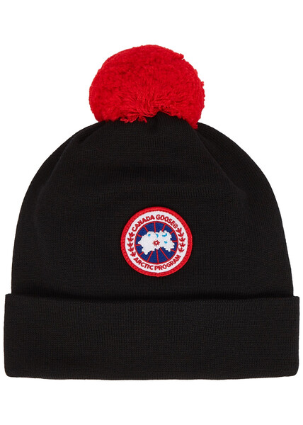  Canada Goose Kids Pompom Wool Beanie - Black 