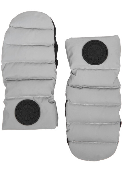  Canada Goose Women's Medium Silver Reflective Quilted Shell Mittens - Slightly Elasticated Wrists - M 