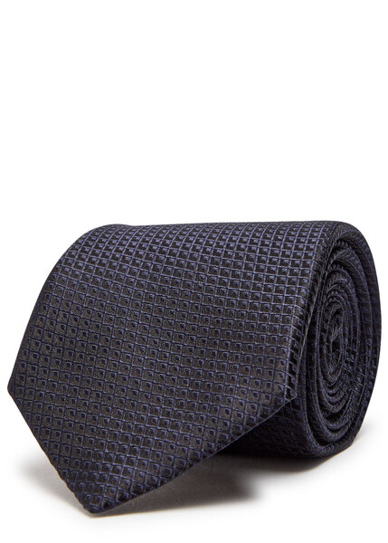  Canali Checked Silk Tie - Navy - One Size 