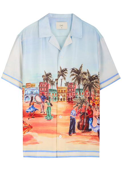  Che Santiago Printed Satin Shirt - Multicoloured - M 