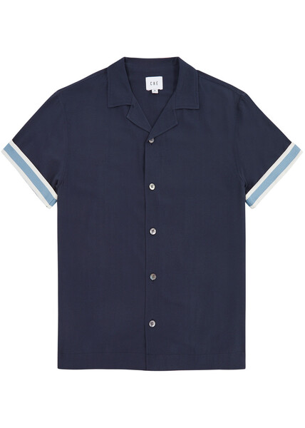  Che Valbonne Stripe-trimmed Shirt - Navy - L 