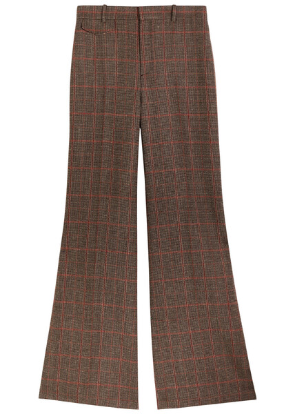  Chloe Checked Flared Wool Trousers - Brown - 44 (uk16 / Xl) 