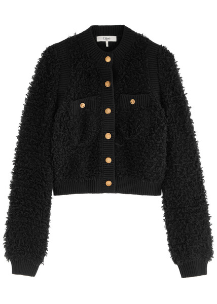  Chloe Cropped Brushed Mohair-blend Cardigan - Black - M (uk12 / M) 