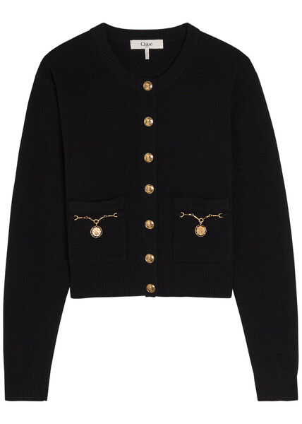  Chloe Embellished-pocket Wool And Cashmere-blend Cardigan - Black - L (uk14 / L) 