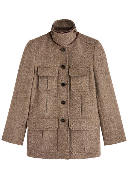  Chloe Herringbone Wool Jacket - Brown - 40 (uk12 / M) 