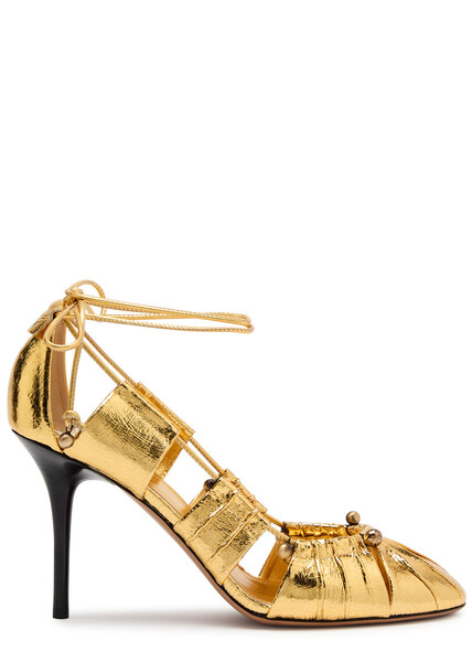  Chloe Luna 100 Cut-out Metallic-leather Pumps - Gold 