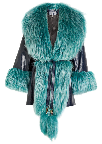  Chloe Shearling-embellished Leather Jacket - Blue - 34 (uk6 / Xs) 
