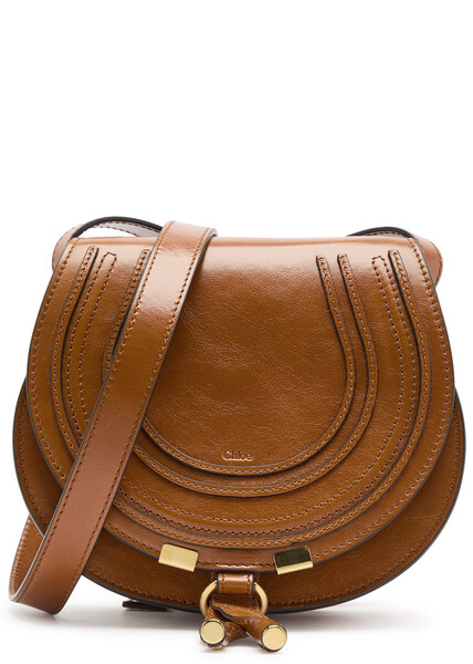  Chloe - Women's Brown Marcie Small Glossed Leather Saddle Bag - Ring Fastening & Adjustable Shoulder Strap - One Size 