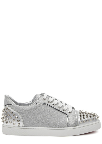  Christian Louboutin Vieira 2 Glittered Leather Sneakers - Silver - 36 (it36 / Uk3), Christian Louboutin Trainers, Round Toe - 36 (it36 / Uk3) 