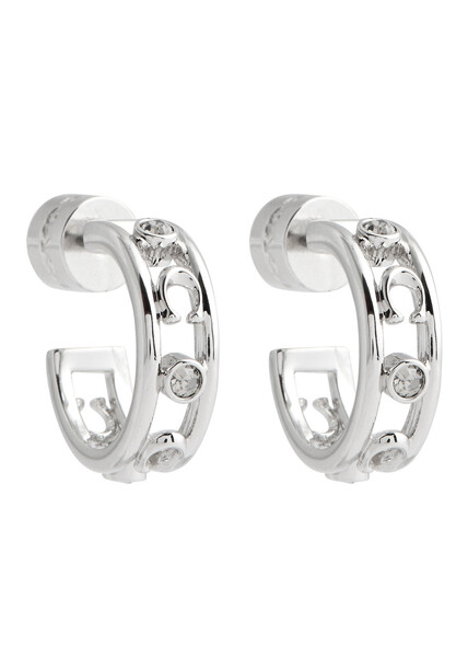  Coach Logo Crystal-embellished Hoop Earrings - Silver - One Size 