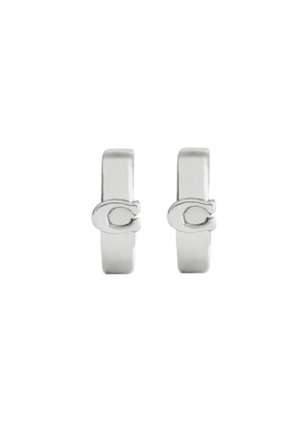  Coach Logo Hoop Earrings - Silver - One Size 