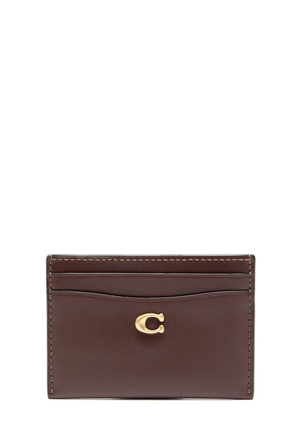  Coach Logo Leather Card Holder - Brown - One Size 
