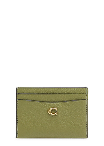  Coach Logo Leather Card Holder - Olive - One Size 
