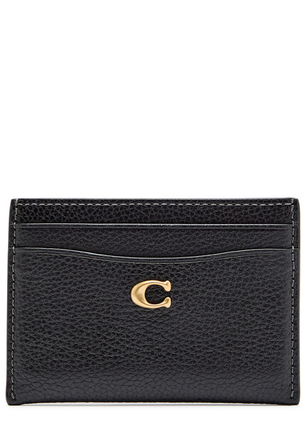  Coach Logo Pebbled Leather Card Holder - Black - One Size 