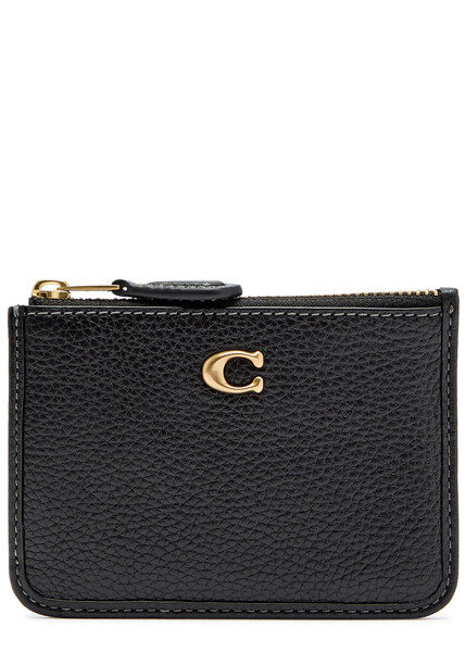  Coach Logo Polished Leather Id Case - Black - One Size 