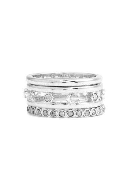  Coach Logo Ring Stack - Set Of Three - Silver - 7 (uk N) 