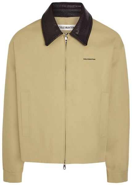  Cole Buxton Leather Collar Logo-embroidery Cotton Jacket - Sand - M 