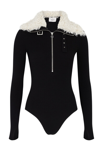  Coperni Faux Shearling-trimmed Wool-blend Bodysuit - Black - M 