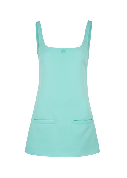  Courrèges Logo Twill Mini Dress - Turquoise - 6 