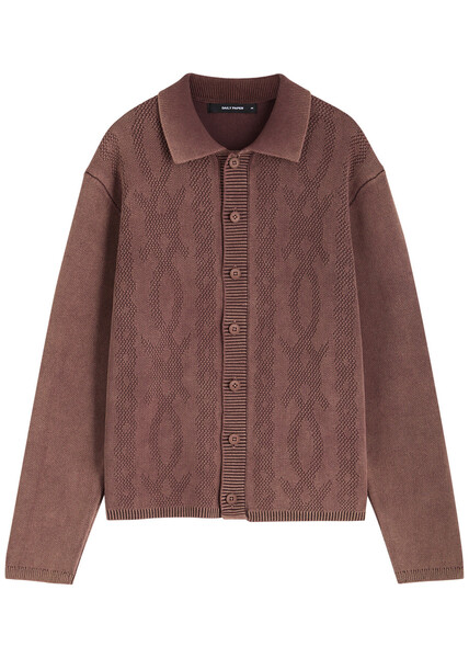  Daily Paper Patterned Intarsia Ribbed Cotton Cardigan - Brown - L 